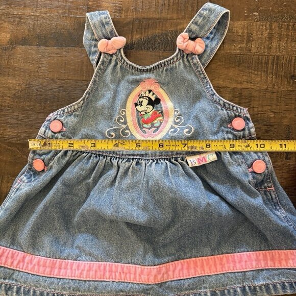 Vintage Baby Mickey Co Minnie Mouse Denim Baby Dress 12 Month Embroidered Patch - Picture 3 of 11